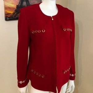 ST. JOHN COLLECTION Red Jacket w Gold Rings Sz 8